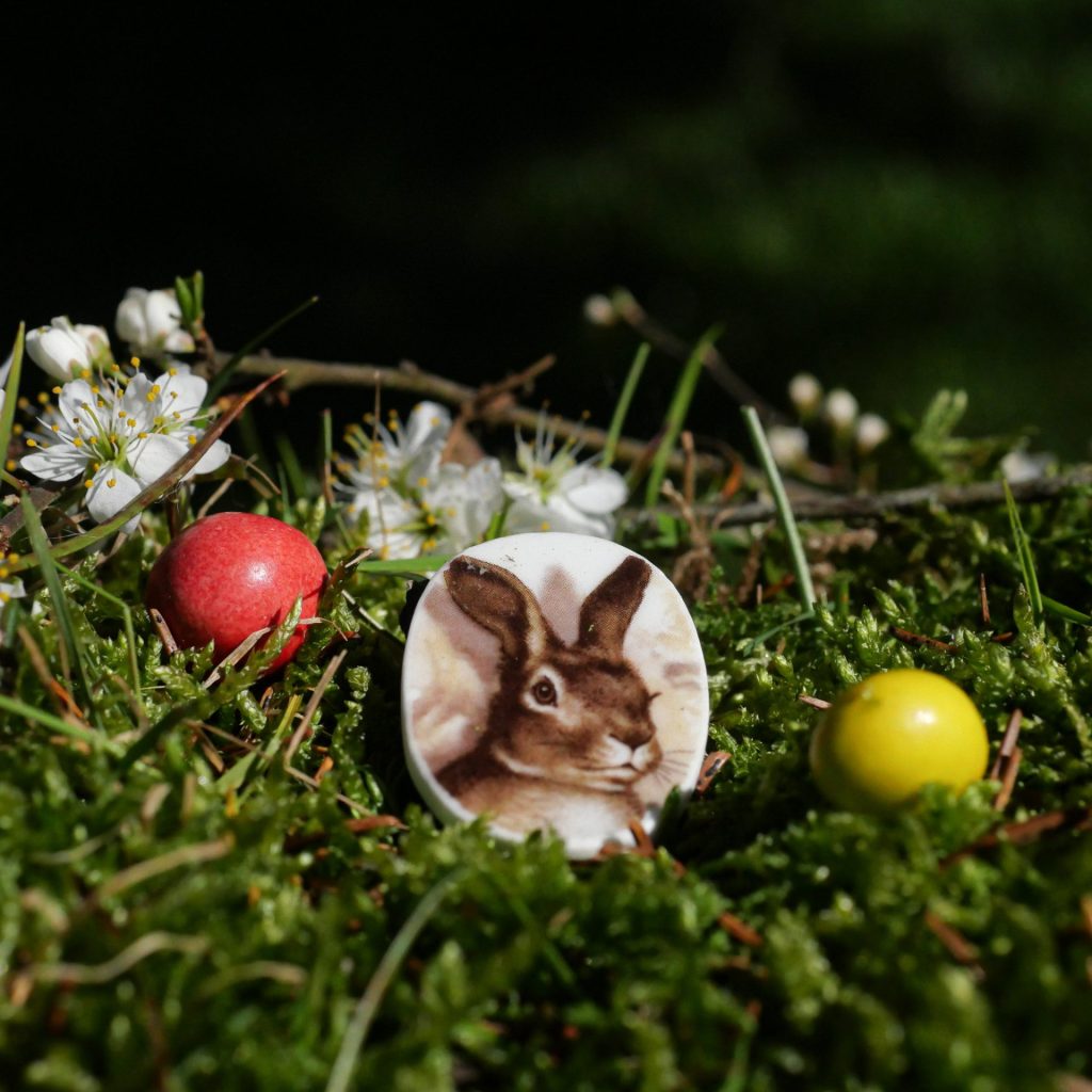 Bijou broche lapin marron et blanche en céramique